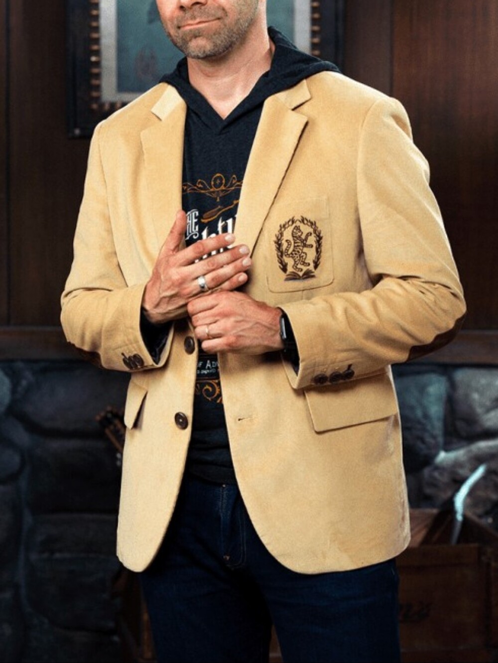 Critical Role Caleb Widogast Beige Blazer with Purple Lining & Elbow Patches